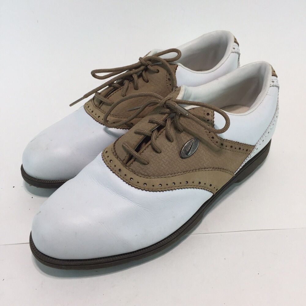 Nike Airliner White Brown Saddle Lace Up Golf Cleat  Womens Shoes Size 6.5 Sh4